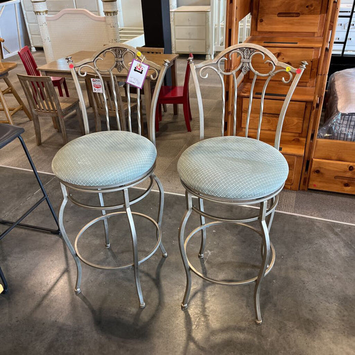 Pair of Green & Silver Stools