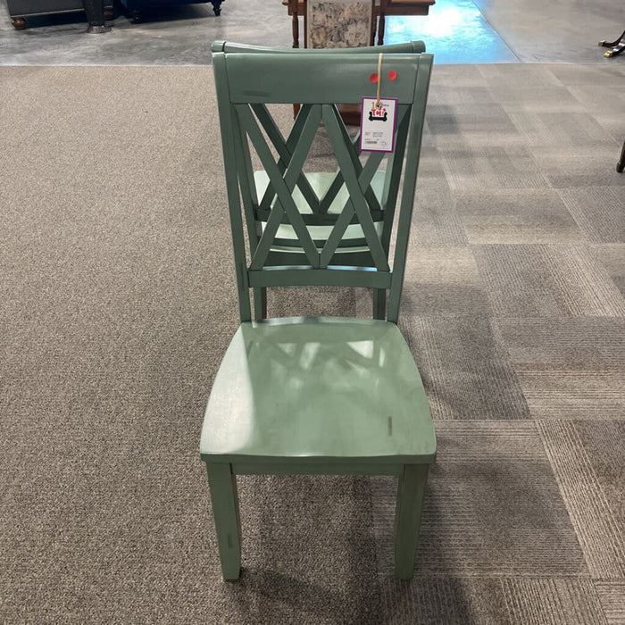 Pair of Green Wood Chairs