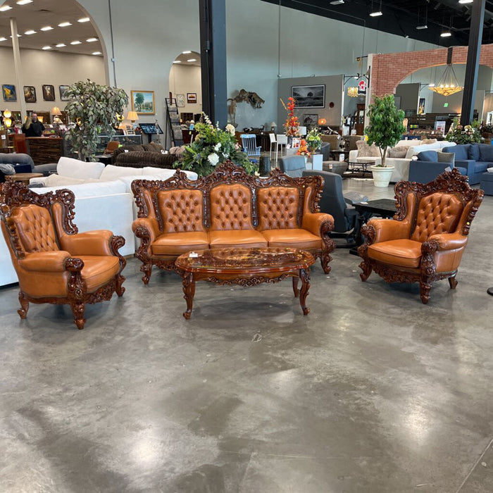 4pc. Tan Leather Parlor Set