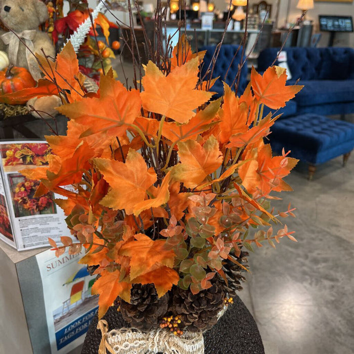 Fall Floral Branch/Pinecone Dark Rattan Vessel