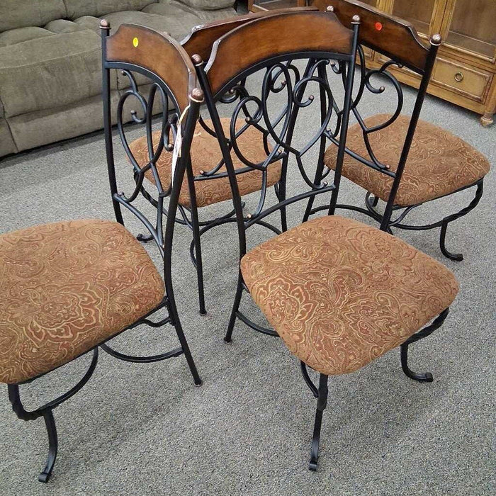 Set of 4 Metal & Brown Floral Chairs