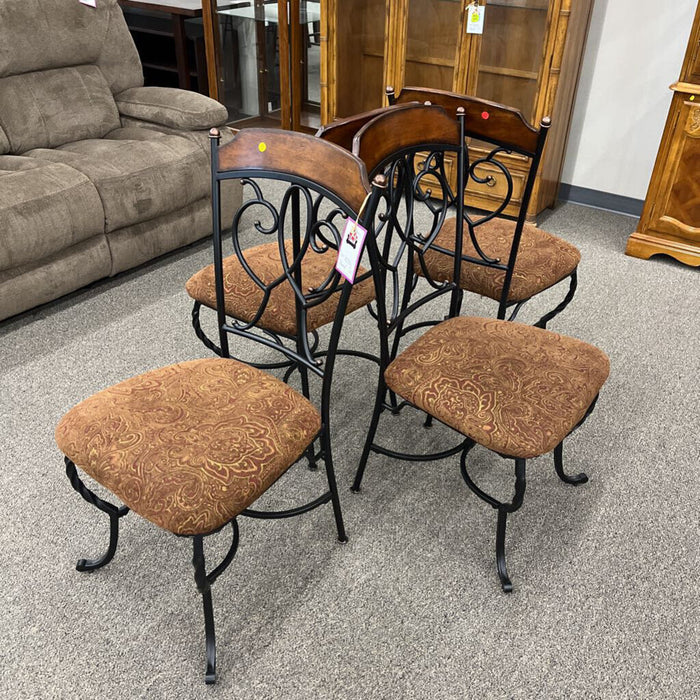 Set of 4 Metal & Brown Floral Chairs