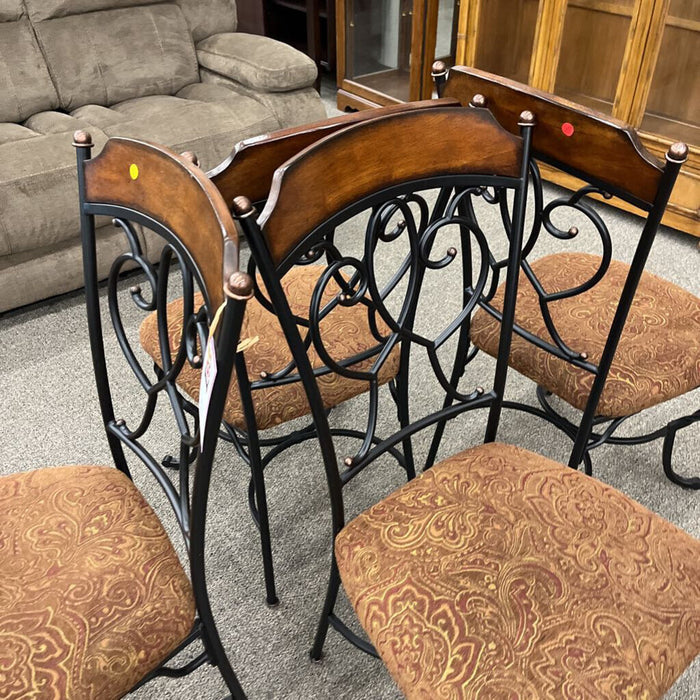 Set of 4 Metal & Brown Floral Chairs
