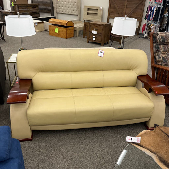 Modern Wavy Beige Leather Sofa