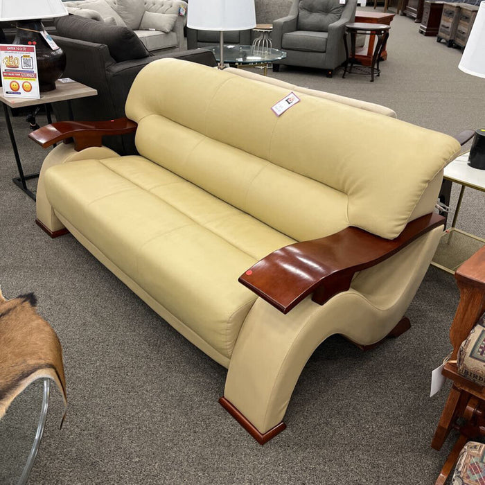 Modern Wavy Beige Leather Sofa