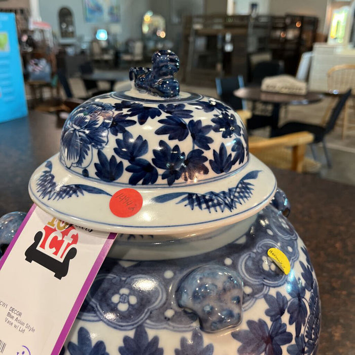 Blue Asian Style Vase w/ Lid