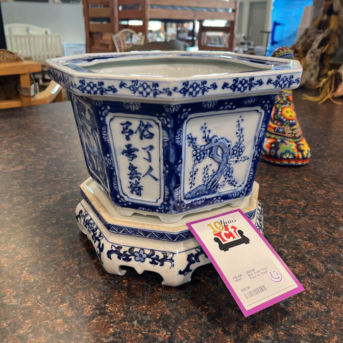 Blue Asian Style Vase w/ Stand