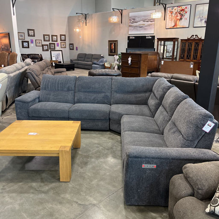 3pc BLue/ Grey Fabric Power Sectional