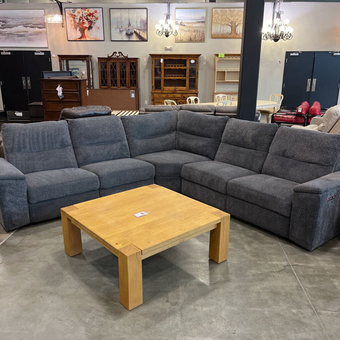 3pc BLue/ Grey Fabric Power Sectional