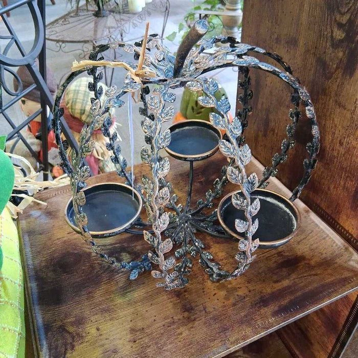 Bronze Type Pumpkin 3 Pillar Candle Holder