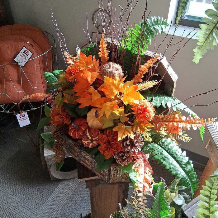 Fall Floral in Rattan Lidded Vessel