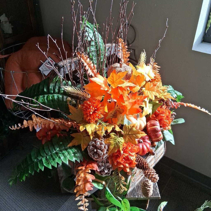 Fall Floral in Rattan Lidded Vessel