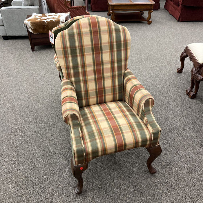 Pair of Green & Beige Wingback Chairs