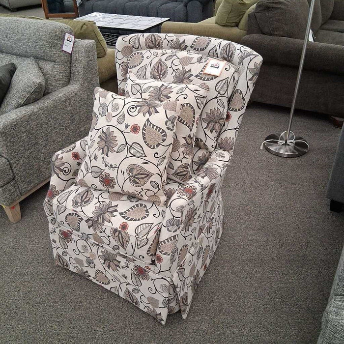 Beige Floral Wingback Chair