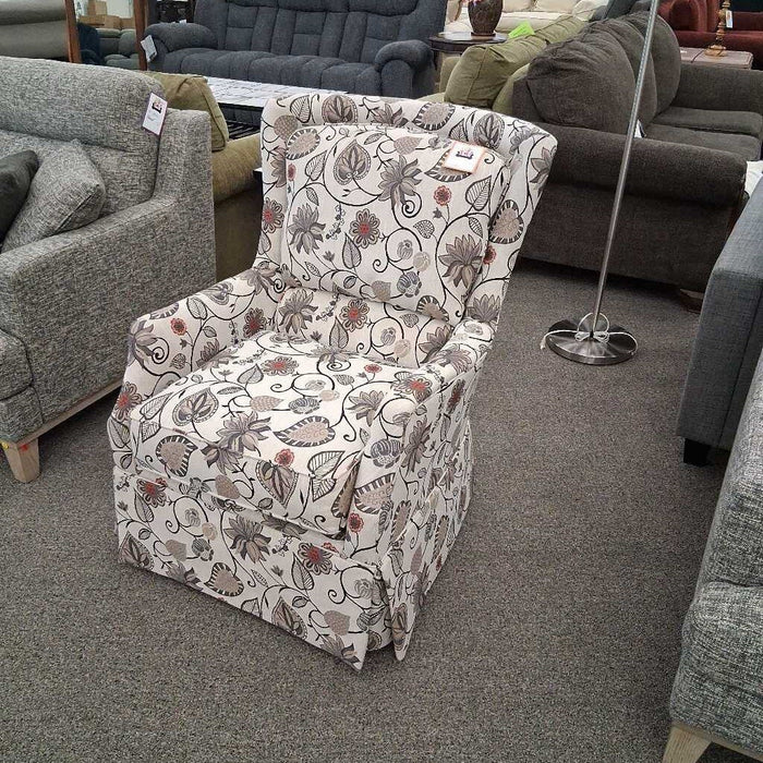 Beige Floral Wingback Chair