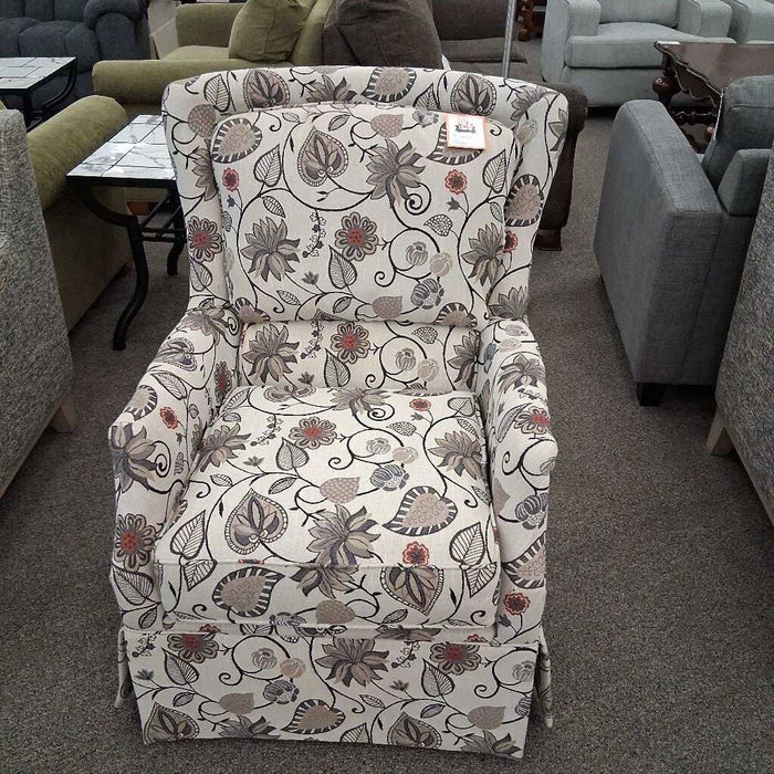 Beige Floral Wingback Chair