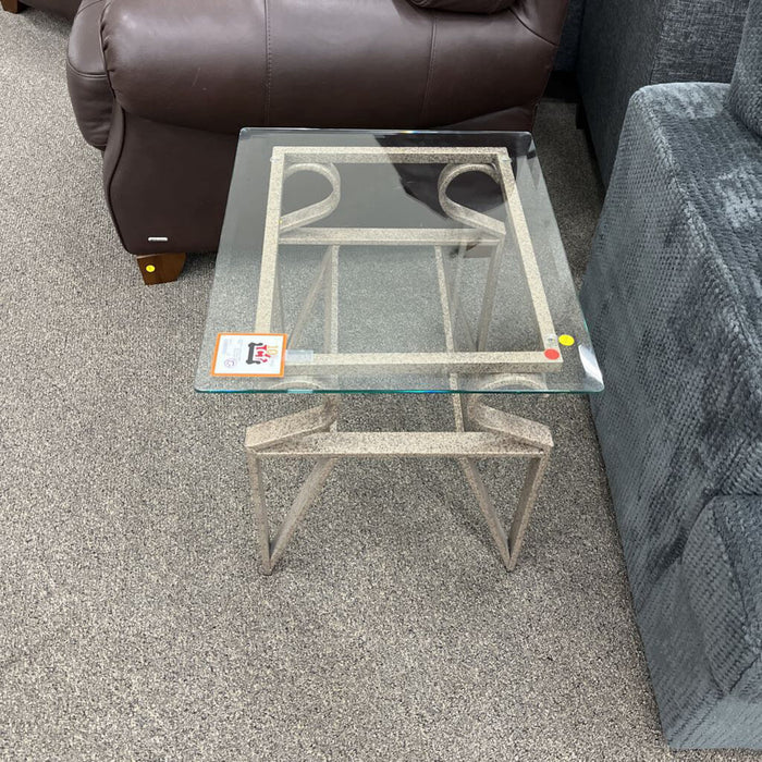 Gray Metal & Glass End Table