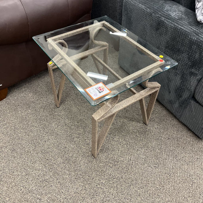 Gray Metal & Glass End Table