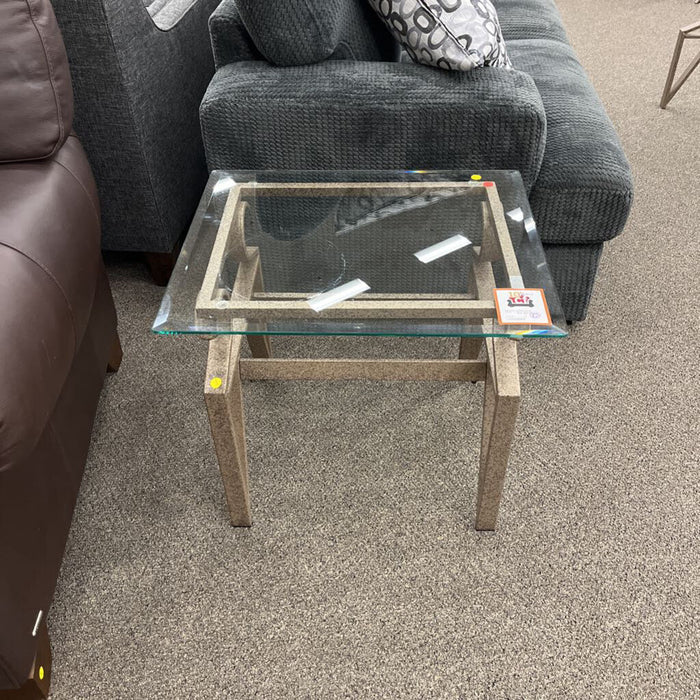 Gray Metal & Glass End Table