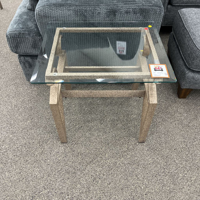 Gray Metal & Glass End Table