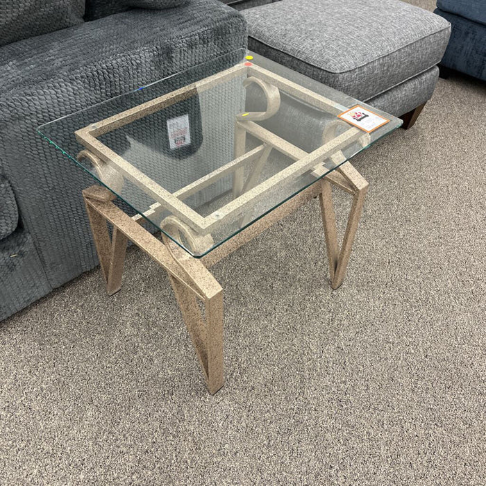 Gray Metal & Glass End Table