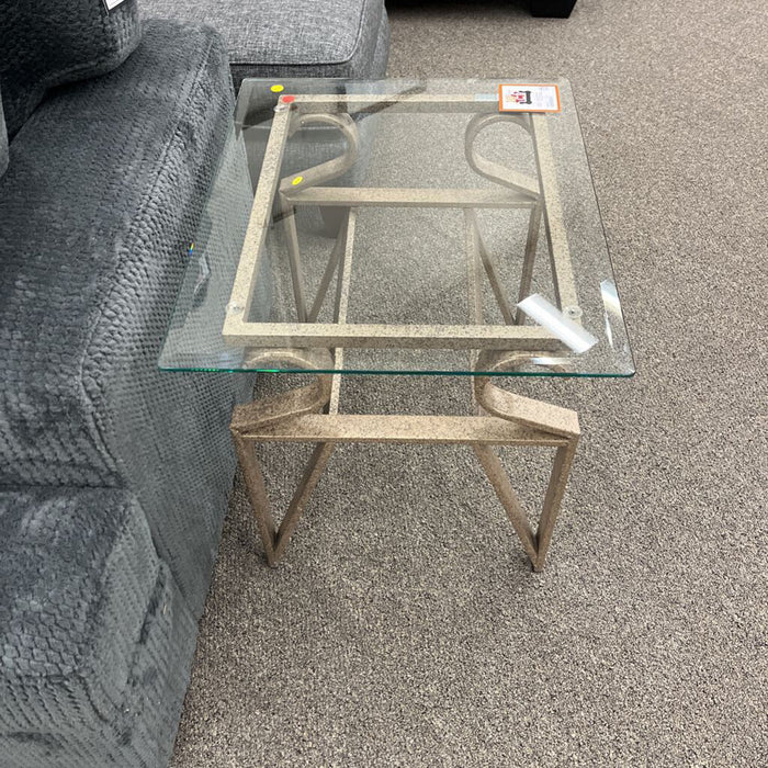 Gray Metal & Glass End Table