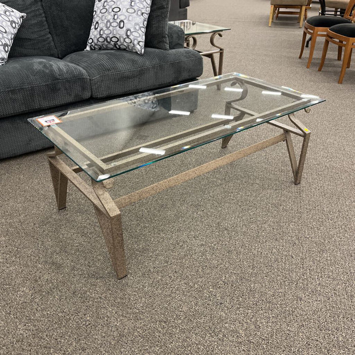 Gray Metal & Glass Coffee Table