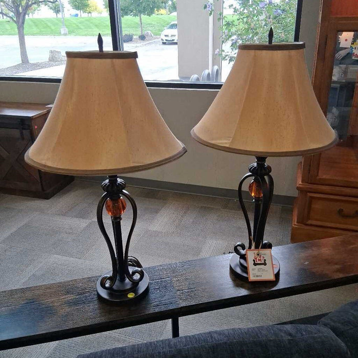 Pair of Amber Ball Accent Lamps
