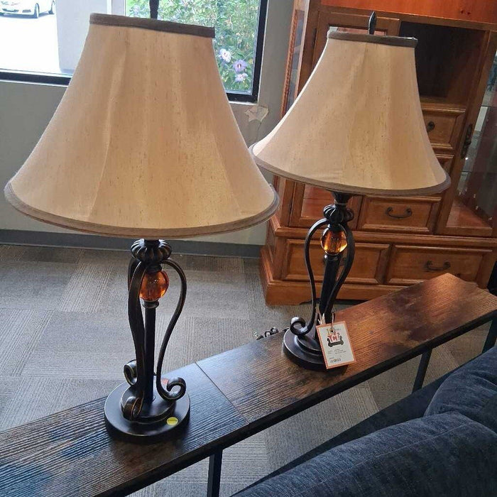 Pair of Amber Ball Accent Lamps