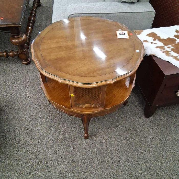 Vintage Round End Table w/ Glass