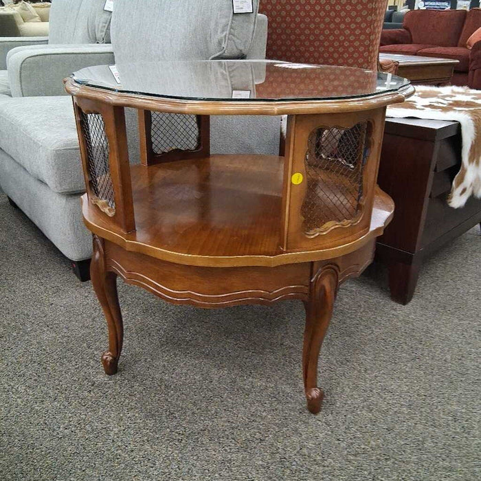 Vintage Round End Table w/ Glass