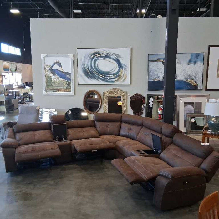 Brown Uph. 7pc. Pwr Sectional