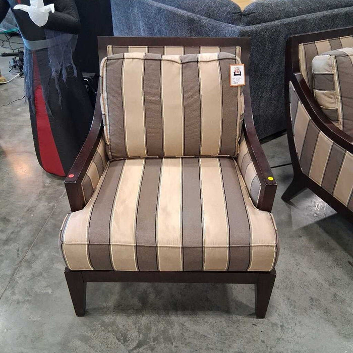 Beige & Gray Striped Accent Chair