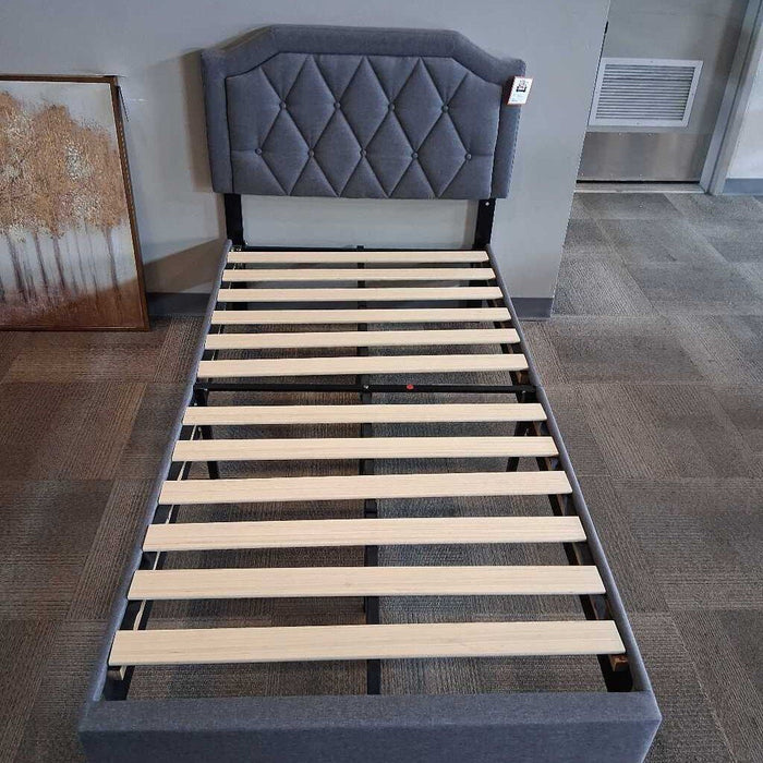 Twin Gray Upholstered Bed