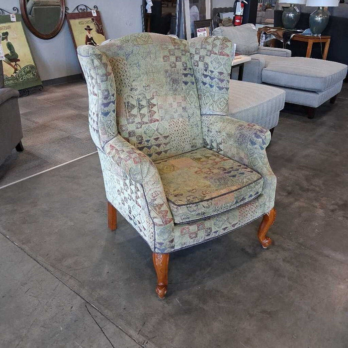 Green Pattern Wingback Chair