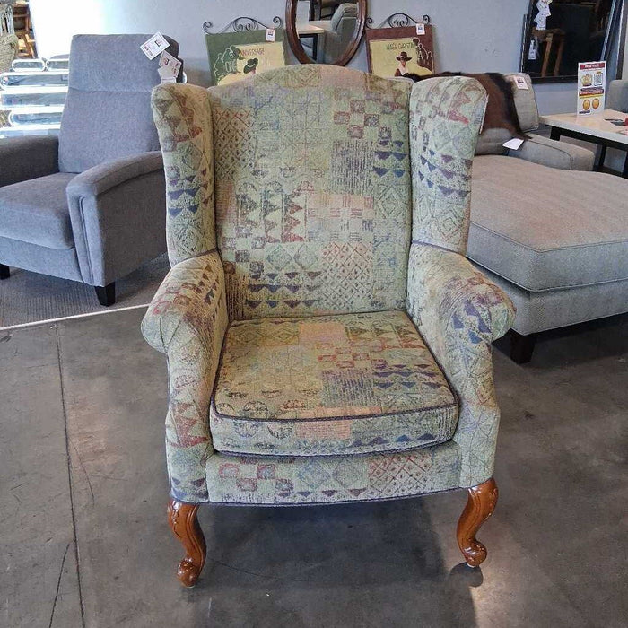 Green Pattern Wingback Chair