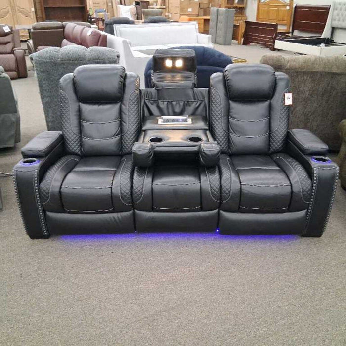 "Party-Time" Black Pwh Sofa w/ Console