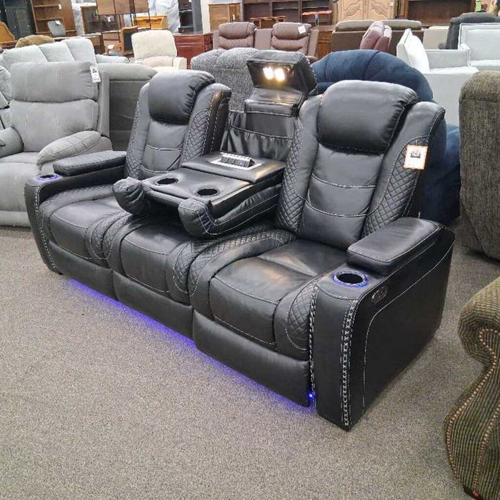 "Party-Time" Black Pwh Sofa w/ Console