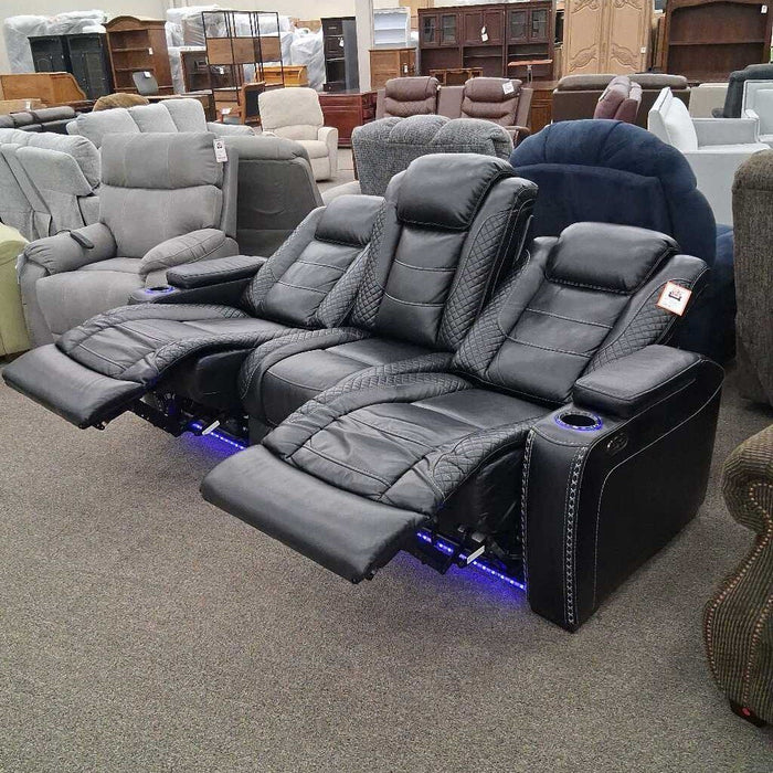 "Party-Time" Black Pwh Sofa w/ Console