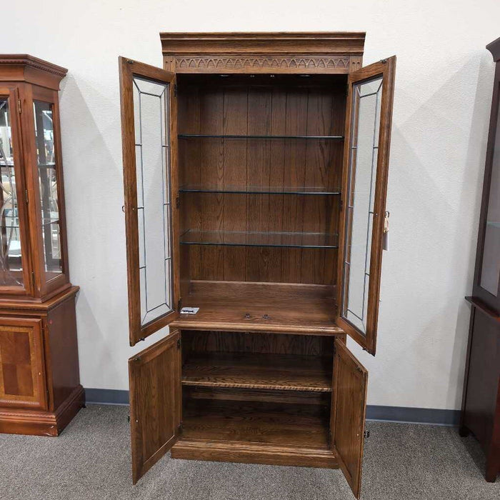 Oak Leaded Glass Cabinet