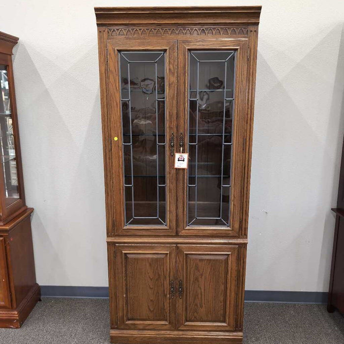 Oak Leaded Glass Cabinet