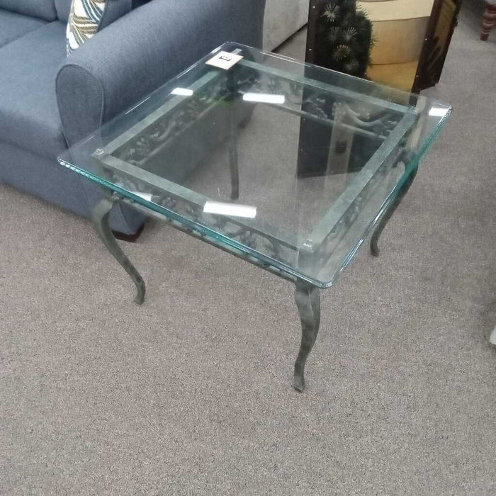 3pc. Green Metal & Glass Table Set