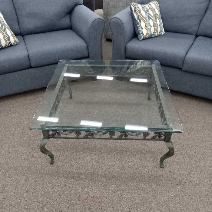 3pc. Green Metal & Glass Table Set