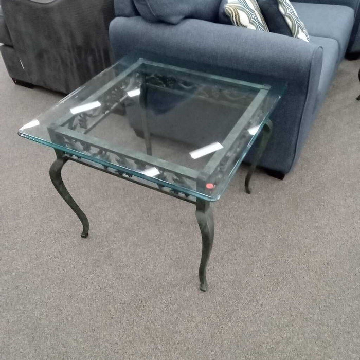 3pc. Green Metal & Glass Table Set