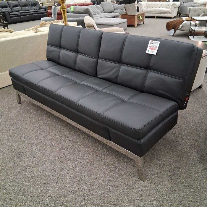 Black Leather Futon w/ Pwr & Topper