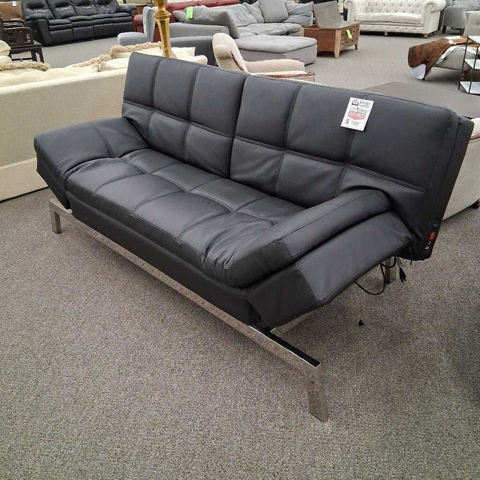 Black Leather Futon w/ Pwr & Topper