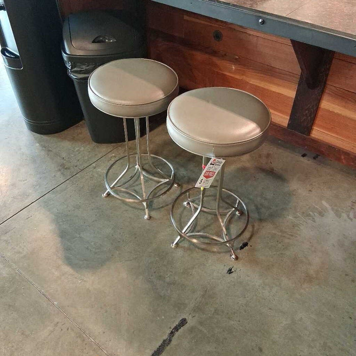 Pair of Gray Leather Stools