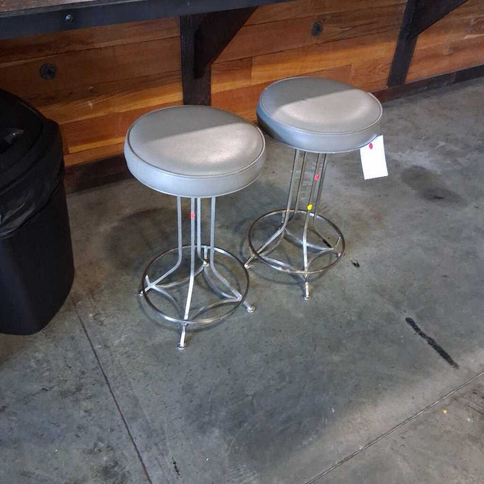 Pair of Gray Leather Stools