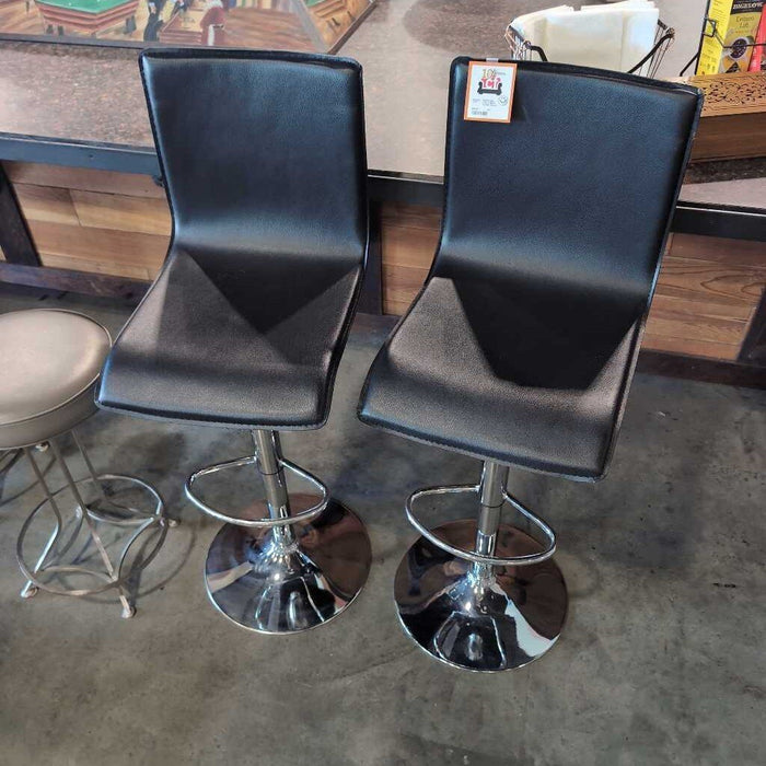 Pair of Black Leather Stools