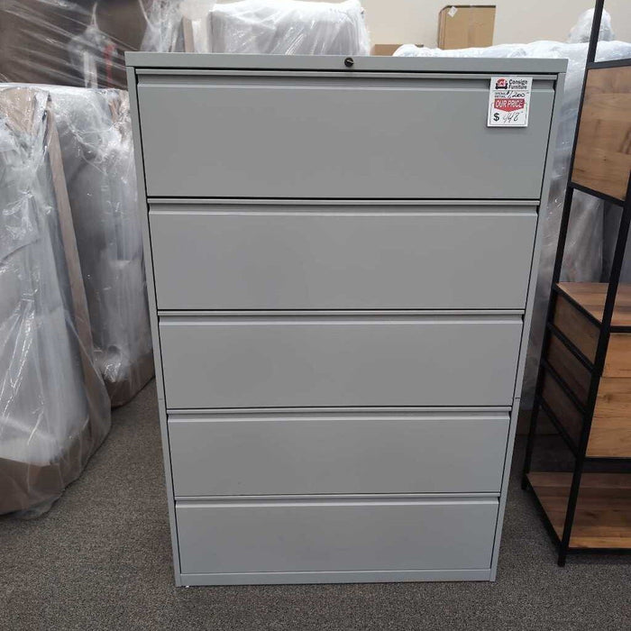 Gray Metal 5 Drawer Lateral File Cabinet